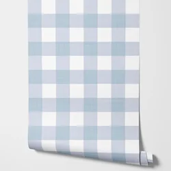 Gingham Checks Plaid Wallpaper,  Neutral light blue Large  Geometric Wallpaper For Decoration Bedroom,Self-adhesive Wall Paper