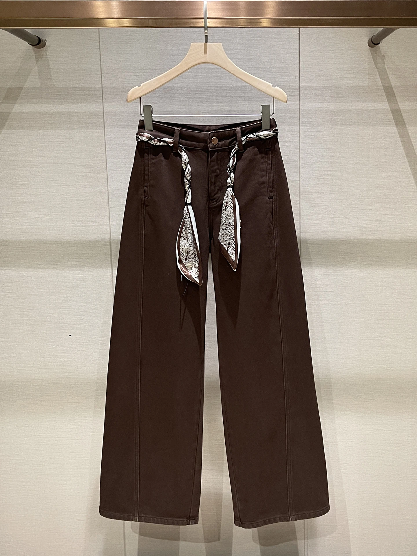 Ce Brown High Waist Wide Leg Jeans Women's Casual Slimming Fce Denim Pants Commute Sle Pure Color Button Detail