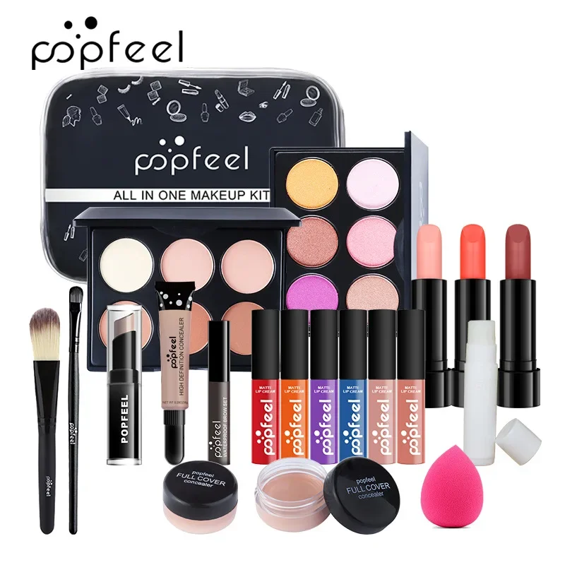 Best Selling Popfeel Makeup Kit Full Set Eyeshadow Eyeliner Brow Powder Lip Concealer Foundation Blush Gifts for Women Cosmetics