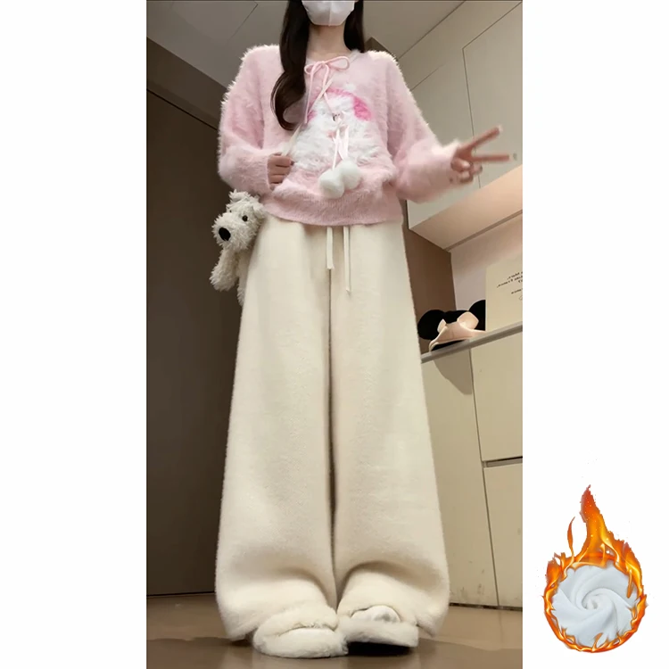 スリムストレートレッグパンツ プルファー加工 ドレープ感 快適 秋冬 レディース ハイウエスト ニットパンツ