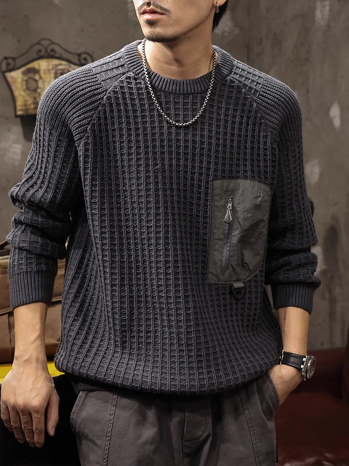 

Мужской утепленный свитер в американском ретро-стиле, свободный вязаный зимний свитер, молодежный, активный, комфортный, теплый, модный топ