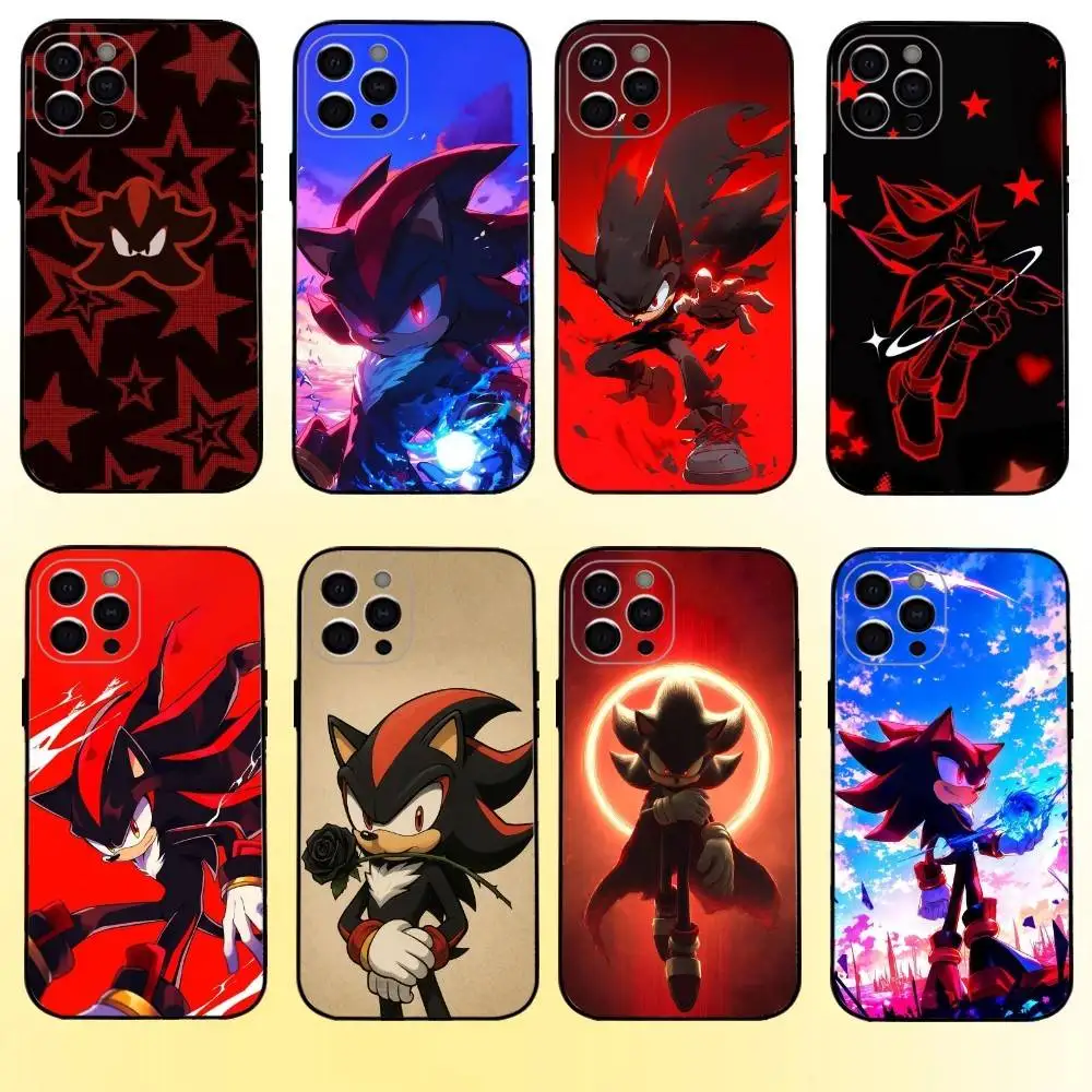 

Anime The Hedgehog Shadow Phone Case For iPhone17,16,15,14,13,12,11 Plus,Pro Max Soft Black Cover