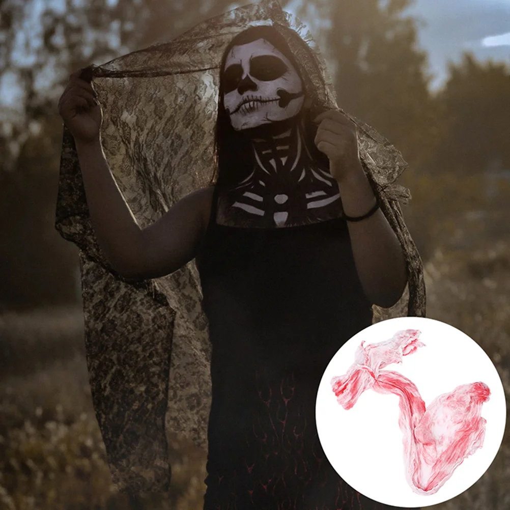 

3pcs Halloween Horror Gauze Scary Spooky Decorative Cloth Haunted Party Supplies Simulated Blood Stains For Staircase