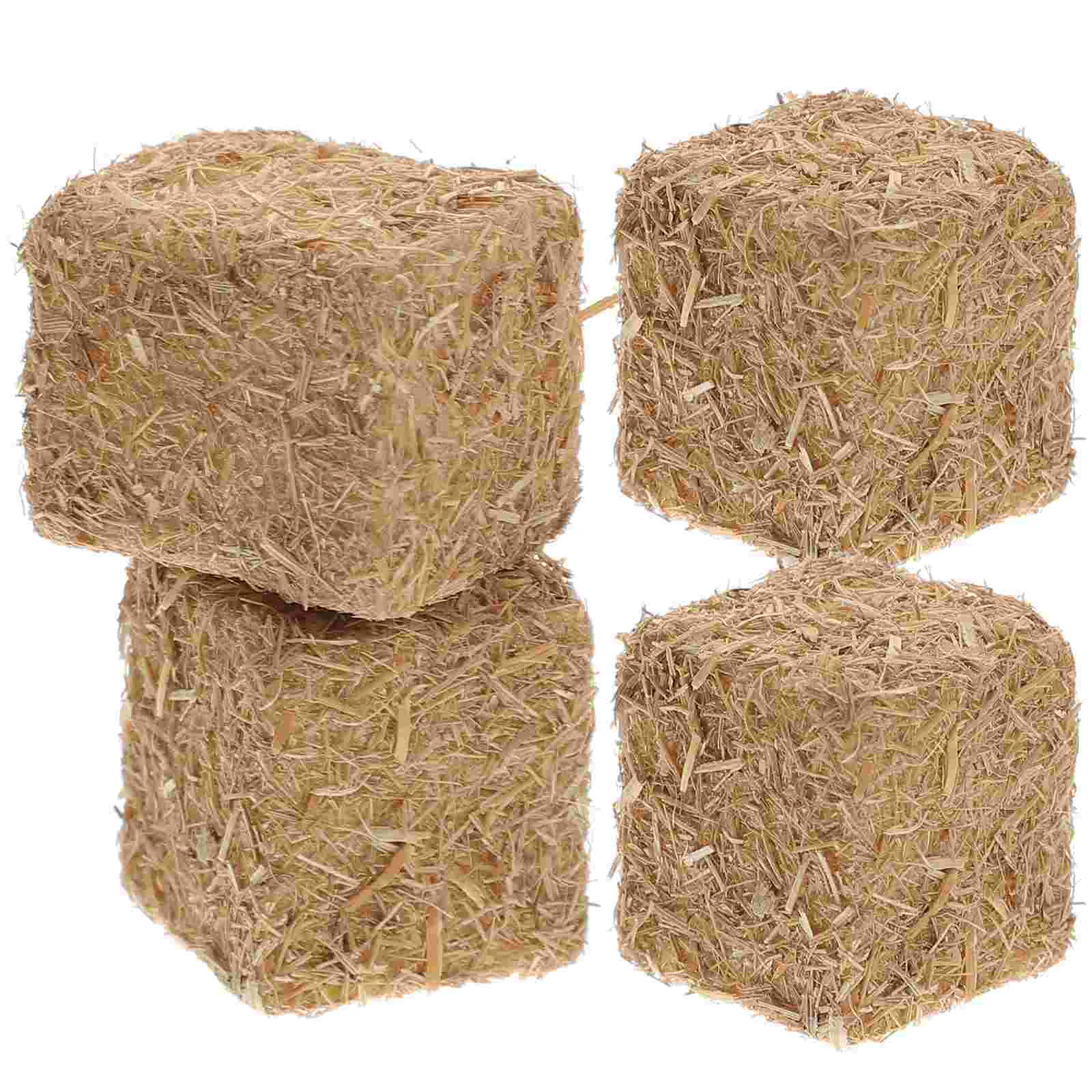 4 ชิ้น Mini Haystack รุ่นปลอมตกแต่งกลางแจ้ง Straw Party ประดับฉากการถ่ายภาพ Props Bales สํานักงานตาราง