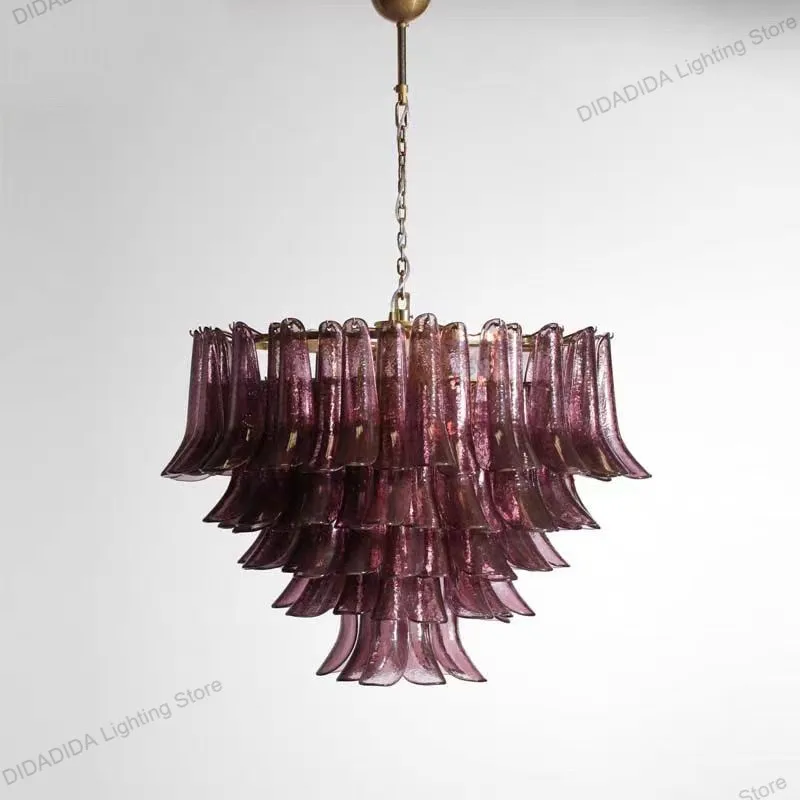 

French Country Murano Horseshoe Glass Lustre Pendant Lamp Handmade Glazed Multicolor Customizable Brass Silver