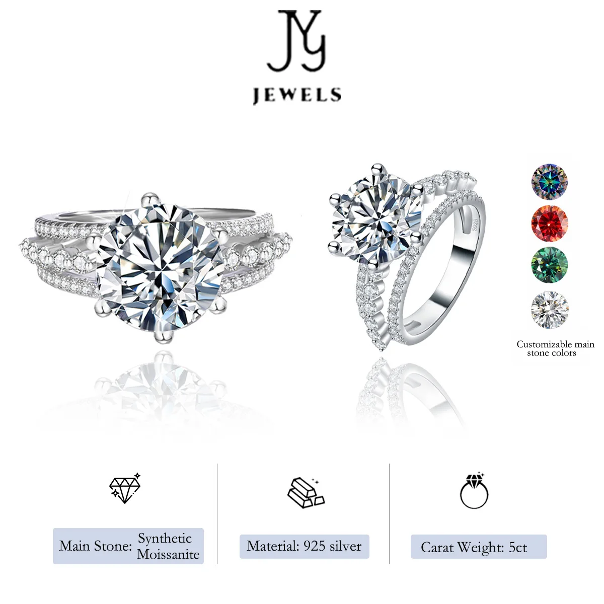 【JYJZZ199】Synthetic Moissanite S625 Silver three lifetimes and three worlds 5 CT Eight Heart Cut Large Carat Fashion High Grade