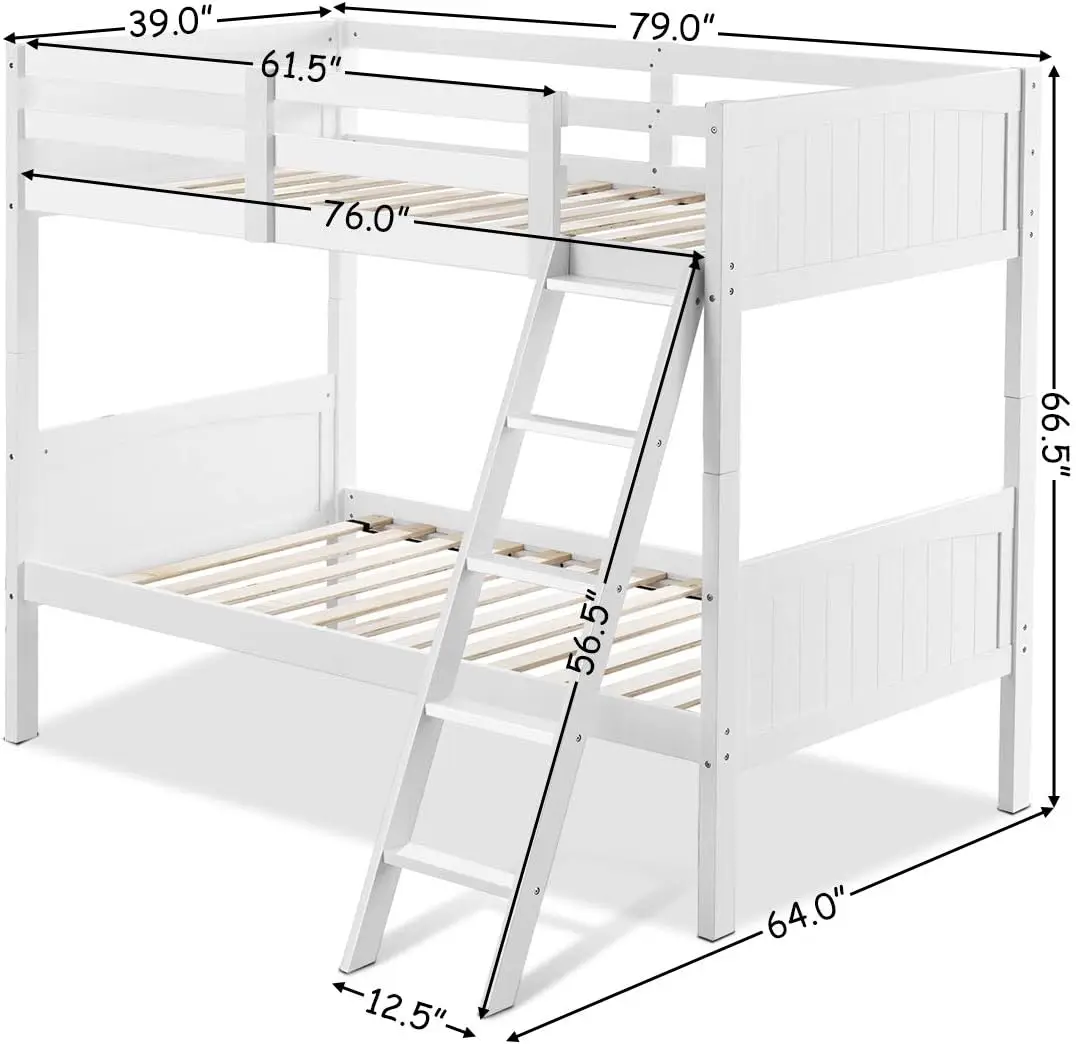 Litera doble de madera sobre dos camas convertibles 2 camas individuales individuales para niños, litera de madera maciza de caucho con escalera y Sa