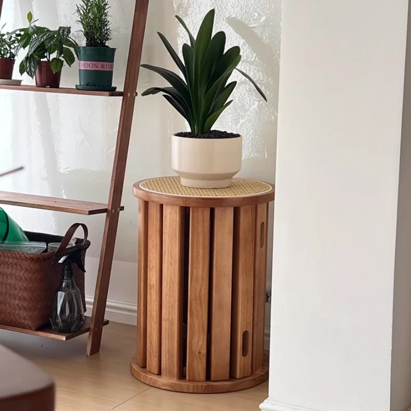 

Stackable Modern Accent Round Stools Rattan Woven Dining Chair Space-Saving Seat for Kitchen & Cafe Middle Ancient Wooden Stool