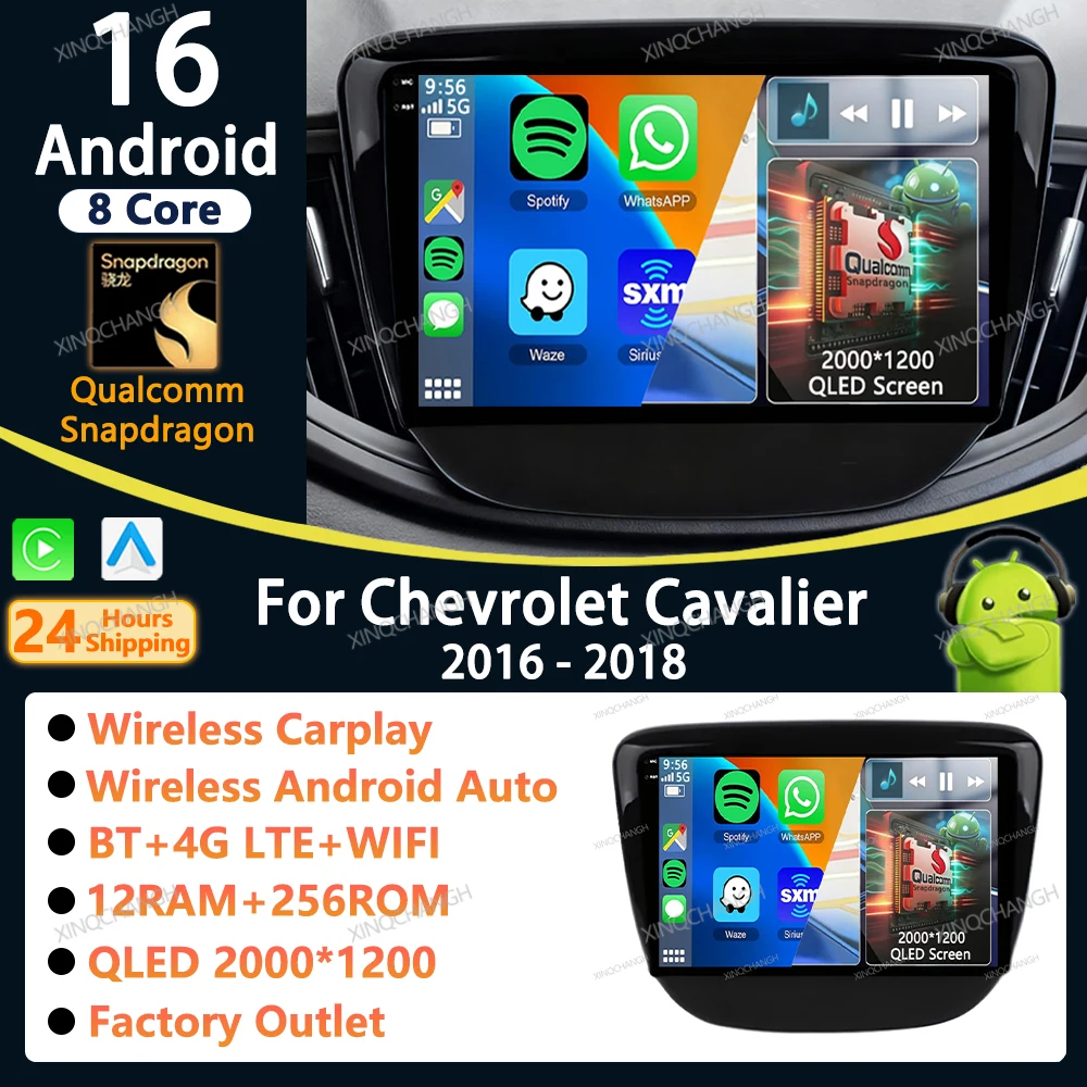 Radio para Auto con Android 16 y Carplay para Chevrolet Cavalier 2016 2017 2018, Panel de Fascia, Accesorios, Reproductor de Video, Unidad Principal Estéreo