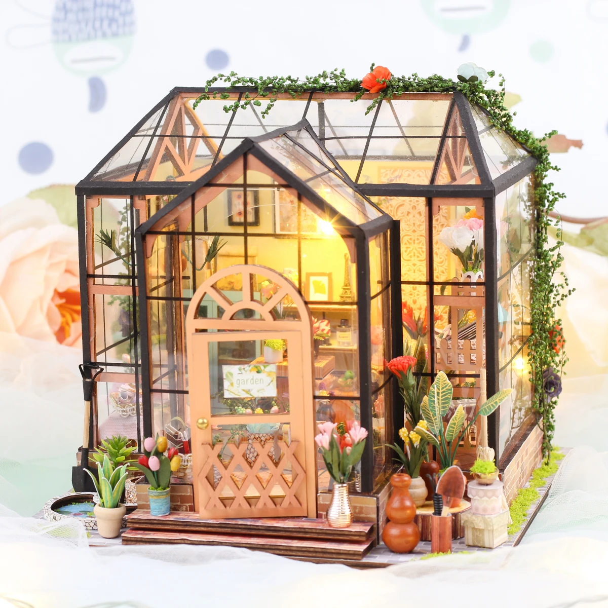 Flower House 3D Puzzle Assembly Model Building Doll House Mini Kit DIY Cabin Handmade Toys Wooden Crafts Valentine\'s Day Gift