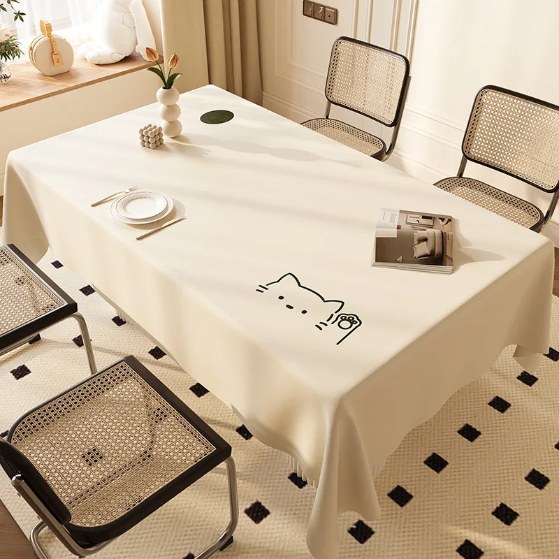 Cream Style Faux Sheepskin Tablecloth, Waterproof Oil-Proof Washable Luxury Rectangular Dining/Tea Table Cover
