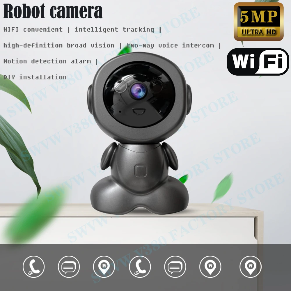 5MP Wifi Surveillance Robot Camera PTZ Security Baby Monitor Two Way Audio Color Night Vision Home IP Cameras AI Smart Tracking