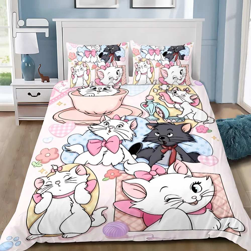 Aristocats Pink Marie Cat Duvet Pillowcase Bedding Set Adult Boy Girl Bedroom Decoration Children Gift Single Double Large Size