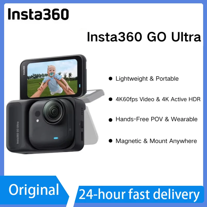 Original Insta360 GO Ultra 4K60fps Magnetic Action Camera 53g Ultra-Light FlowState Stabilization 10m Waterproof Vlog Camera