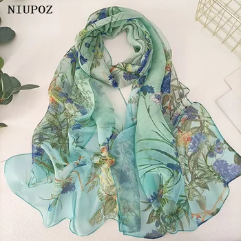 Sciarpa Bandana in georgette di chiffon elegante da donna Green Grass Summer Beach Protezione solare Hijab sottile