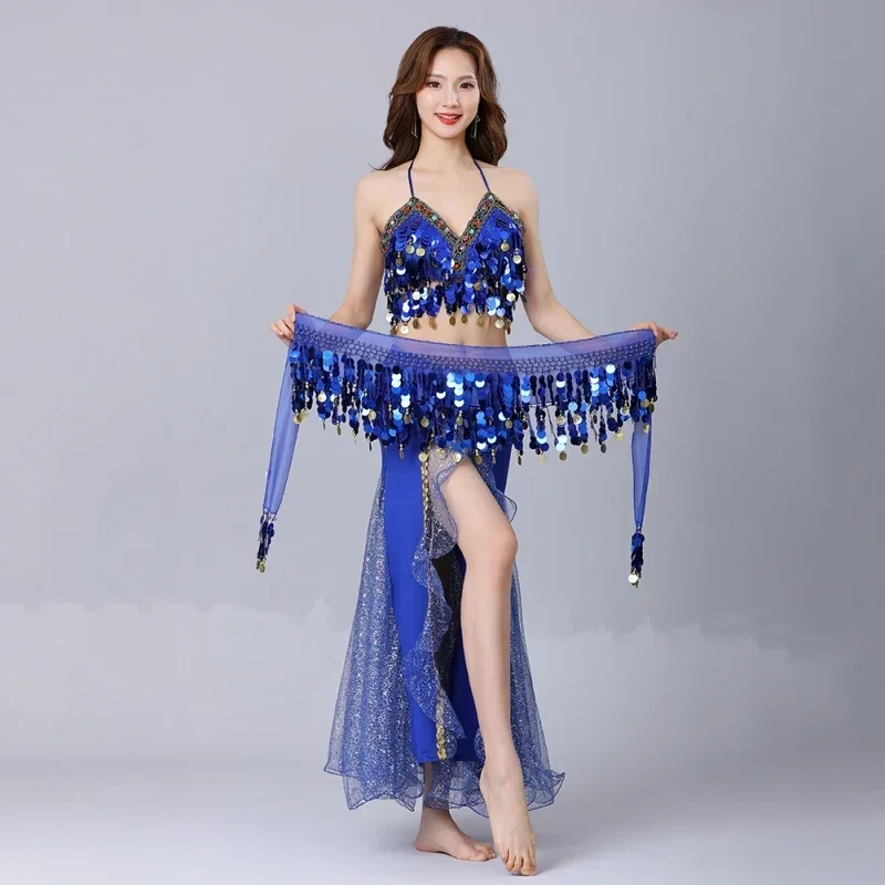 

3pcs Adult Lady women Belly Dance Costume Oriental bellydance skirt Stage Performance set Bra Belt Skirt Bellydancing Wear.