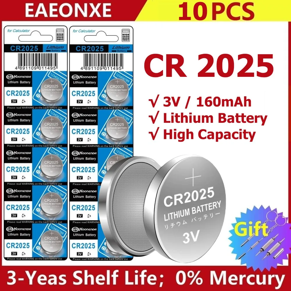 

10pcs CR2025 Coin Cells Batteries CR 2025 DL2025 BR2025 LM2025 ECR2025 3V Lithium Button Battery For Watch Remote Key