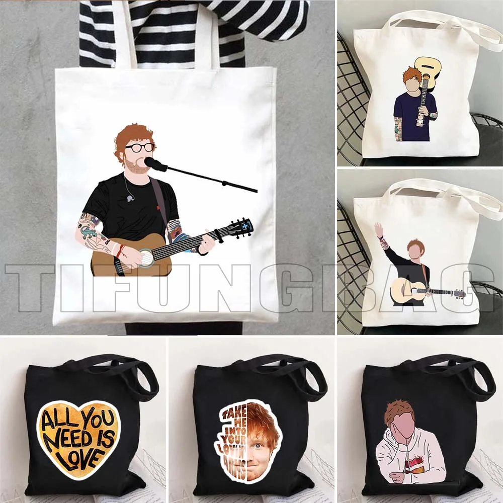 Ed Sheeran Lover Funny Cute Music Fan Gifts Women Canvas Shoulder Tote Bag Harajuku Handbag Shopper Cotton Foldable Shopping Bag