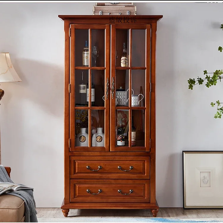 

American solid wood double-door wine cabinet household dining side cabinet glass door