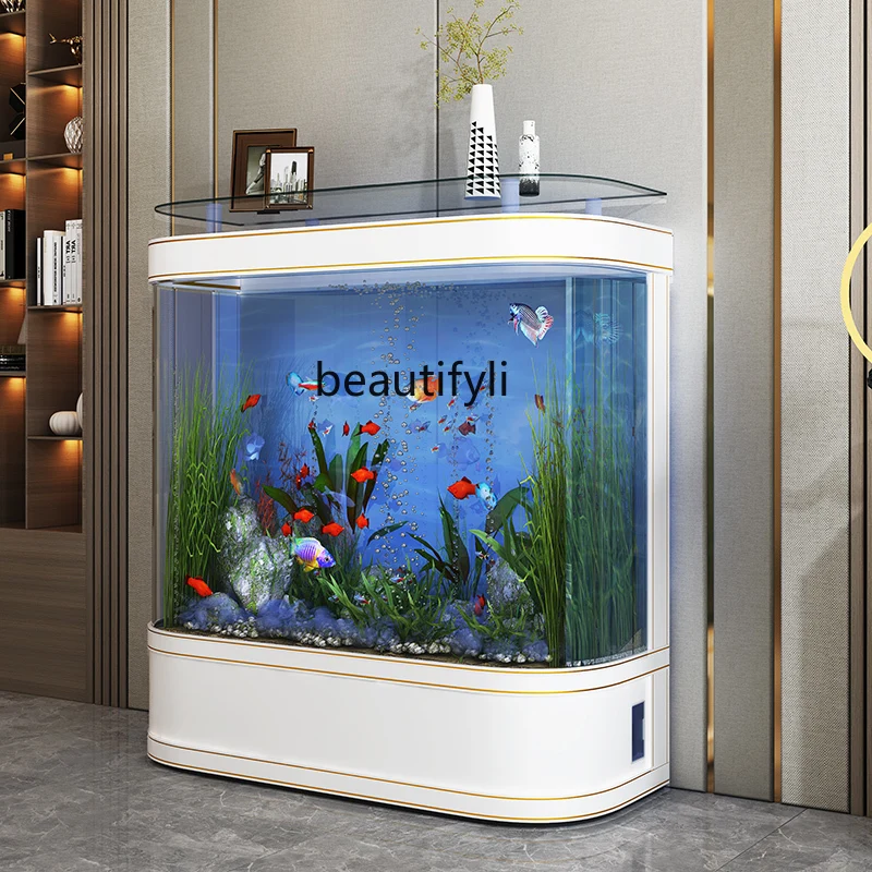 Light Luxury Minimalist Fish Tank Living Room round Floor Medium and Large Glass Ecological Aquarium