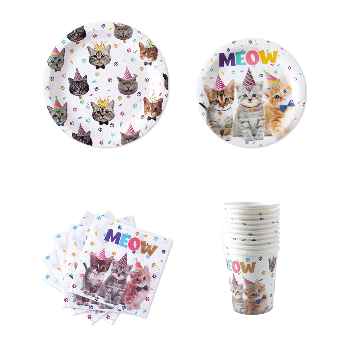 Pet Cats Birthday Party Decoration Paper Banner Plate Cup Cake Topper Disposable Tableware Set Kids Cats Theme Party Supplies