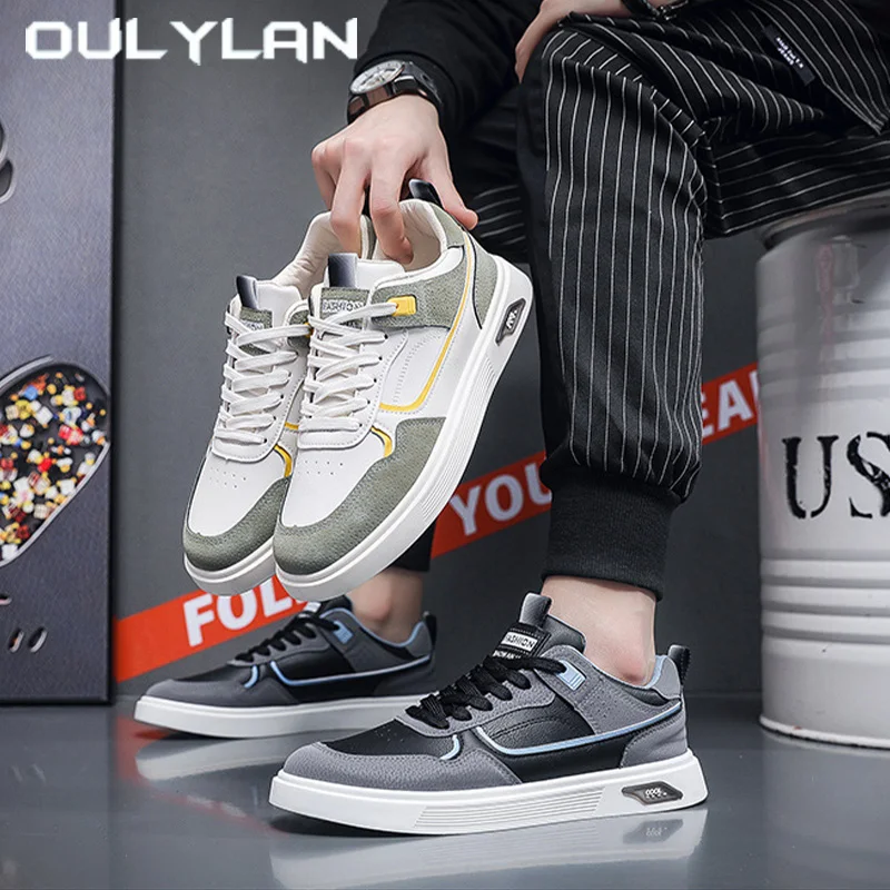 

Oulylan Male Spring Ventilate Board Shoes Trendy Casual Outdoor Sports Footwear Versatile Comfortable Anti-slip Leather Sneakers