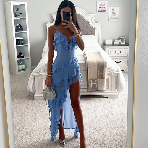 Imagen 2 del producto Vestido de mujer de verano Hotsweet vestido escalonado moda asimétrico Spaghetti Strap vestidos largos Sexy señora vacaciones vestidos de playa