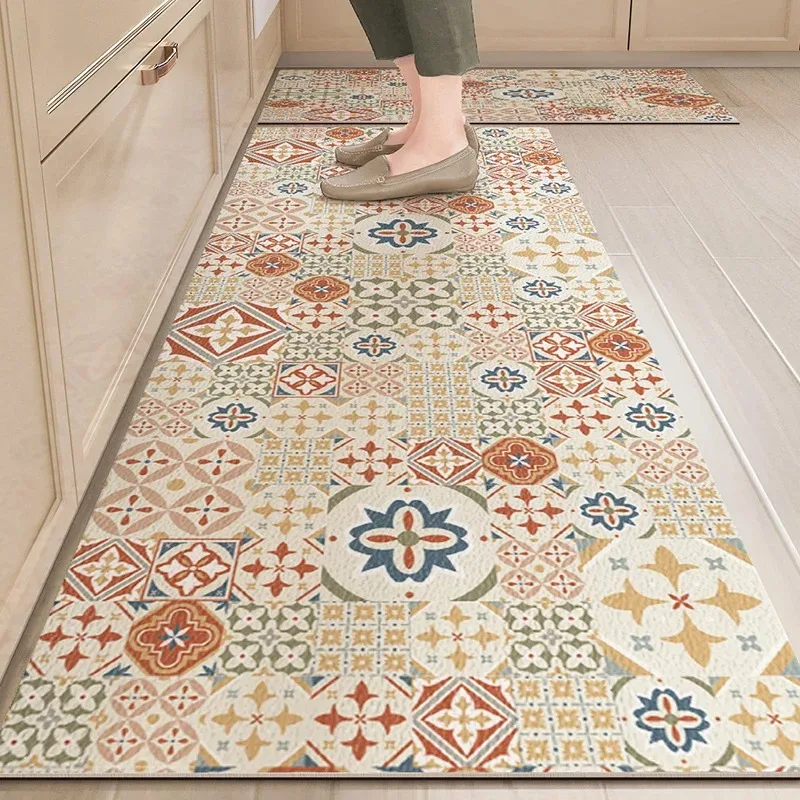 VIKAMA 1/2PCS American Vintage Kitchen Diatomium Mud Mat Absorbent Non-Slip Bathroom Mat Light Luxury Home Decoration Carpet