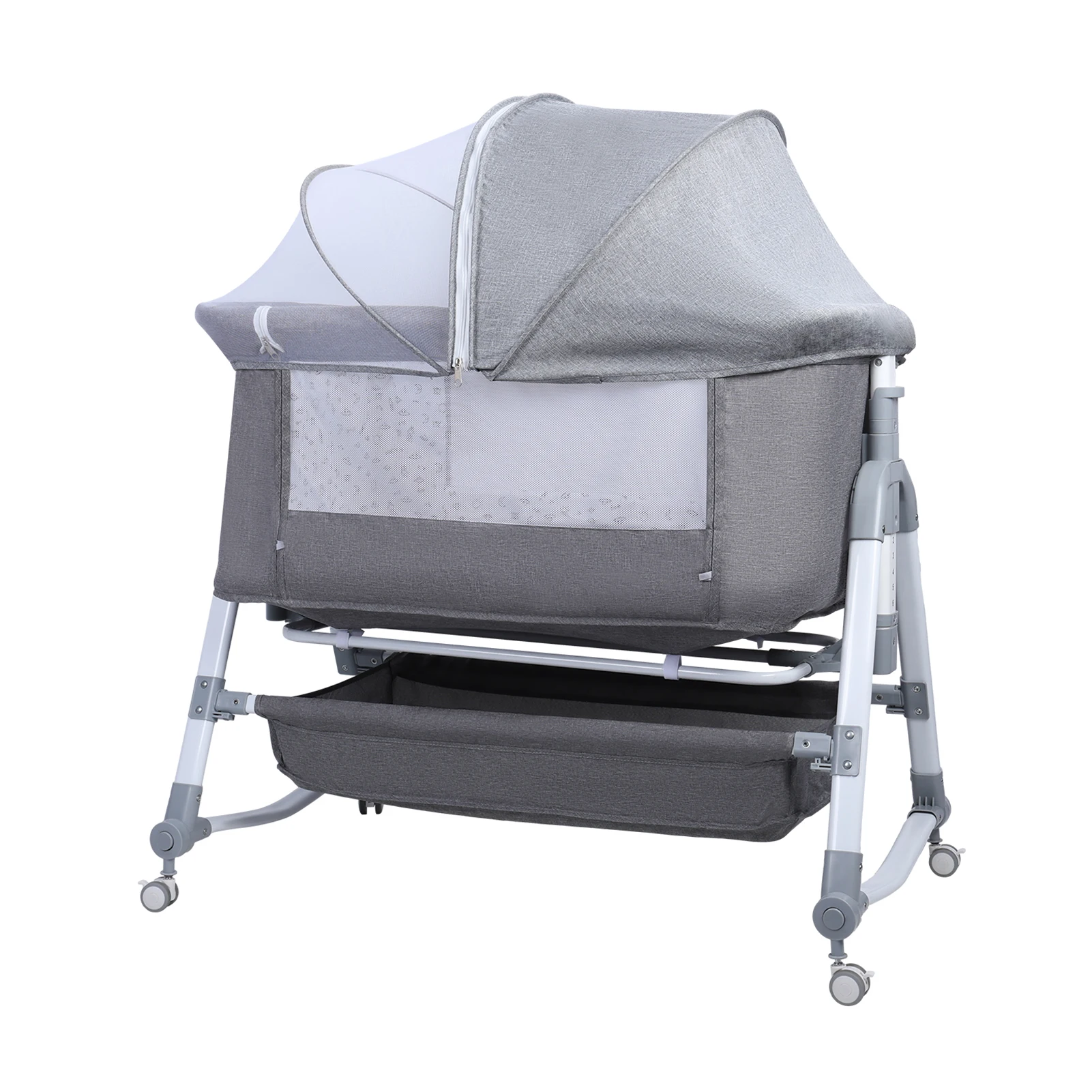 

3 in 1 Bassinet with Large Curvature Cradle, Height Adjustable Bedside Bassinet, Movable Beside Bassinet with Mosquito Net