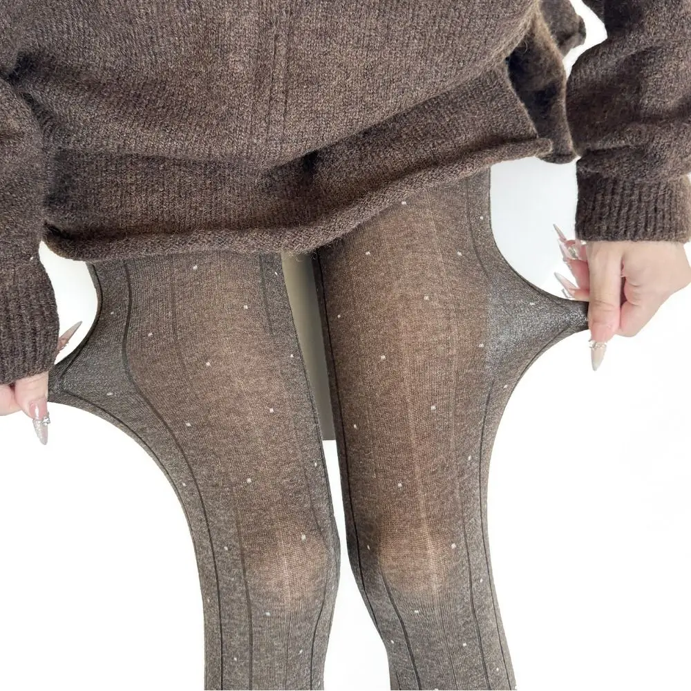Essential Strumpfhose mit Polka-Dot-Muster, gerippte Textur, Baumwollmaterial, oberschenkelhohe Strümpfe, modische, bequeme Leggings – Detail 19