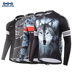 KEMALOCE Long Cycling Jersey Camouflage 2024 Quick Dry Anti UV Longsleves Bike Jersey Grey&Blue Men Long Bicycle Shirts