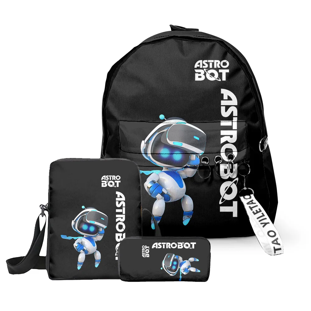 Harajuku Popular astro bot 3D Print 3pcs/Set pupil School Bags Oxford Key Chain Backpack Inclined shoulder bag Pencil Case