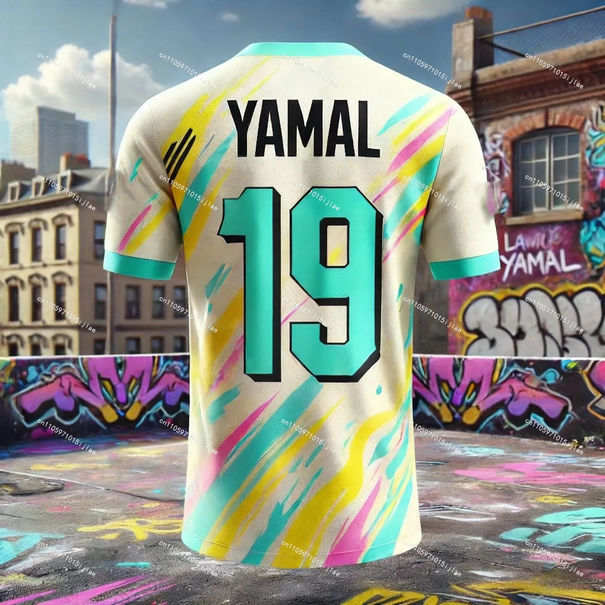 2025 جديد الصيف Ai-مصممة موضة جديدة يامال الكتابة على الجدران عنصر نمط مروحة تي شيرت رياضي مباراة يومية التدريب مريح جيرسي #1