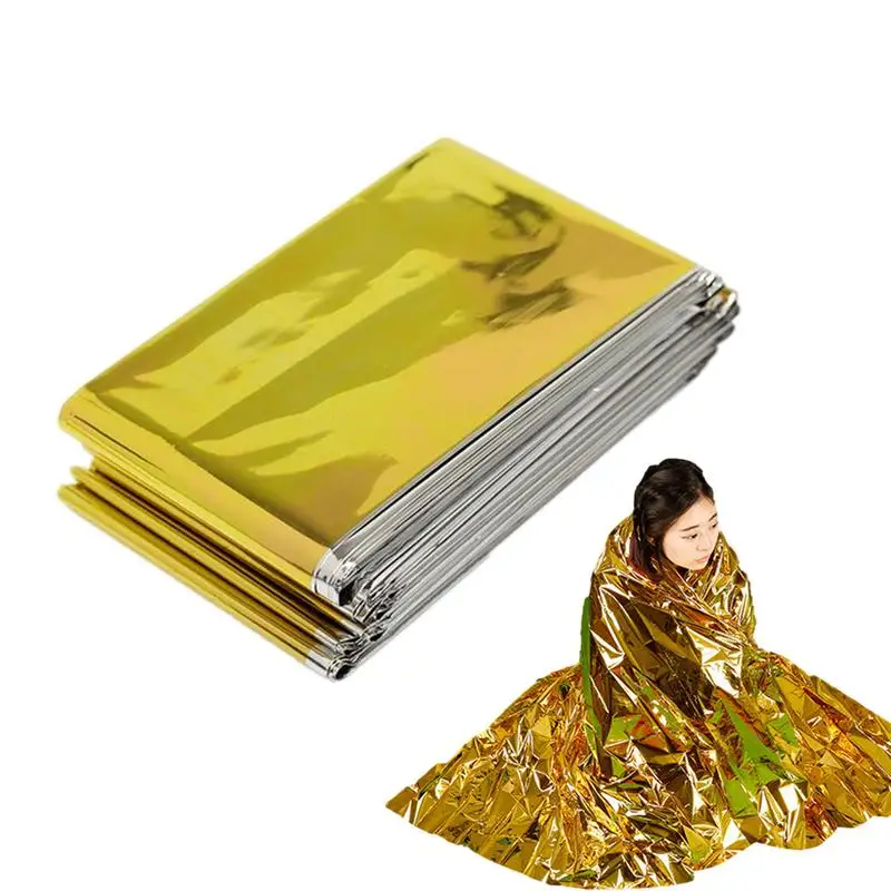 160x210cm Outdoor Emergency Blanket Gold-Sliver Camping Blanket Foldable Survival Blanket Waterproof Windproof Thermal Blanket