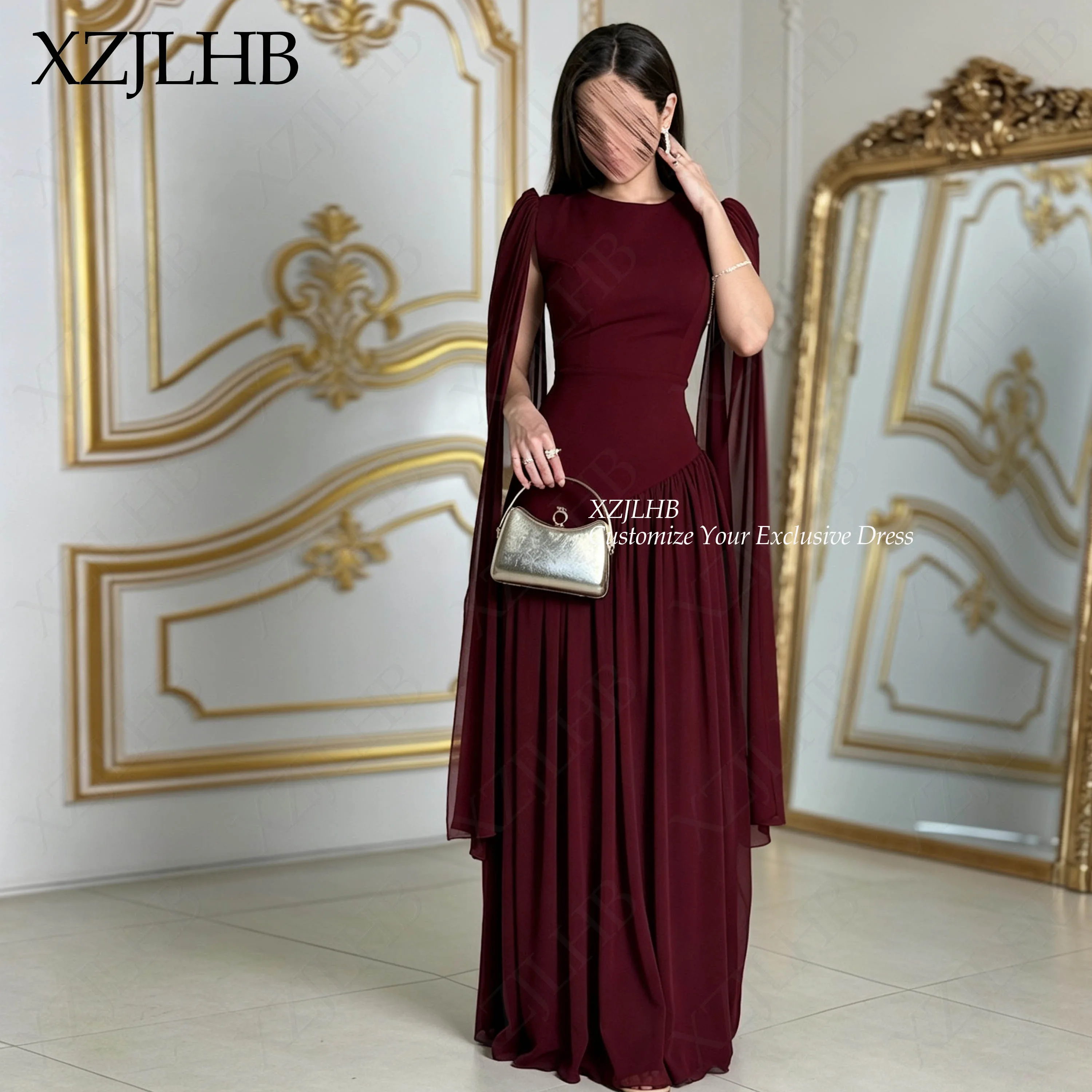 XZJLHB Chiffon Personalized Evening Dresses 2026 O Neck A-Line Cap Sleeve فساتين سهرة Sleeveless Elegant Prom Gowns For Women