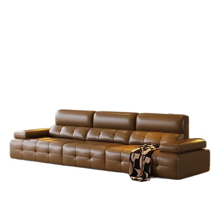 Living room straight row high-end all-leather sofa adjustable function, armrest high backrest Lawrence first layer cowhide