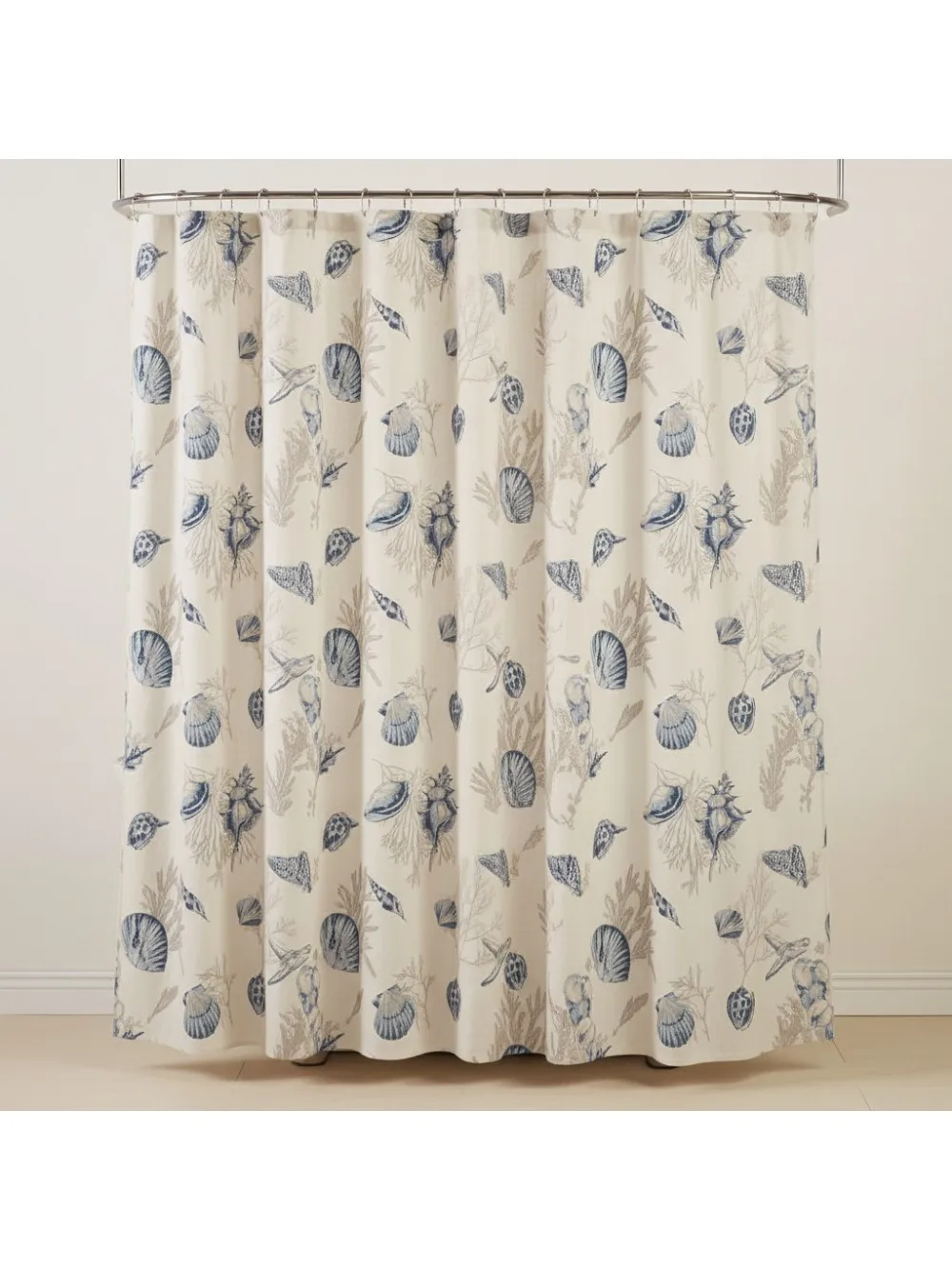 

Ultra Soft 100% Cotton Non-Slip Bath Mat, Absorbent Seashell Design Beach Style Bathroom Rug, 24x60 Inches Blue