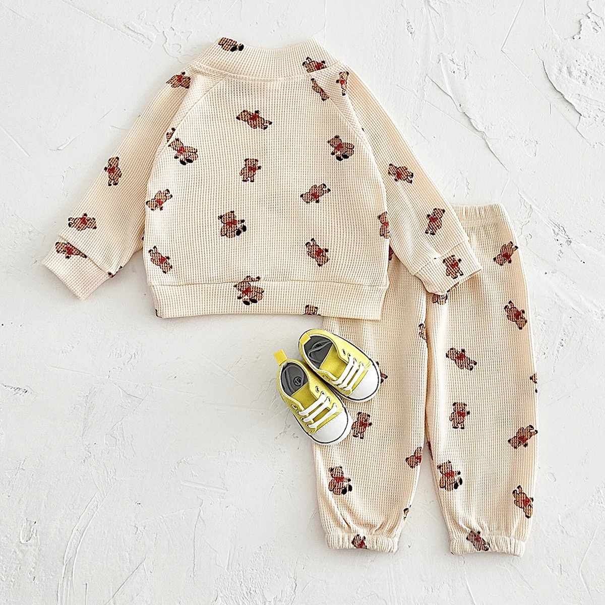 2024 New Spring Autumn 2Pcs Infant Baby Waffle Clothing Sets Toddler Boys Girls Long Sleeve Sweatshirt+Pants Suit Baby Clothes