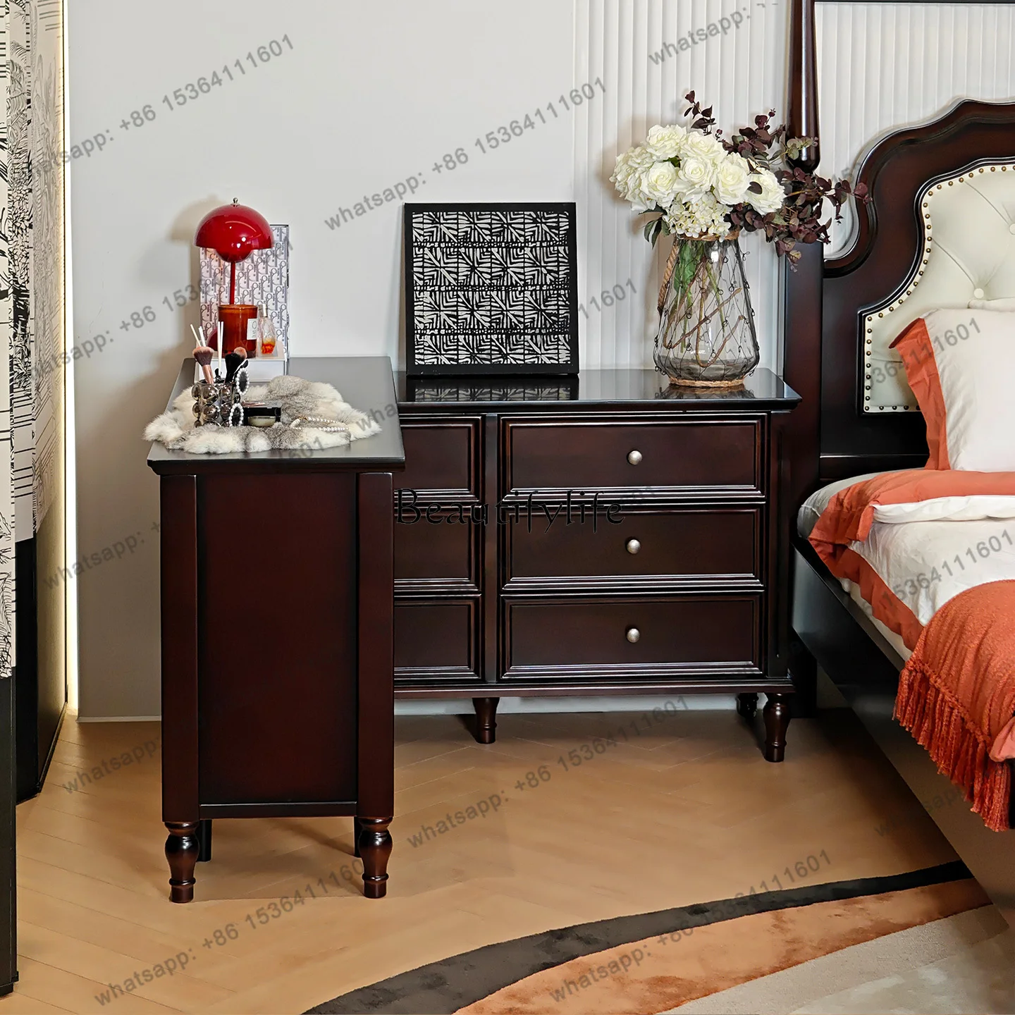 LX Retro All-solid Wood Six-chest Cabinet Dresser Integrated Walnut Bedroom Storage Storage Cabinet