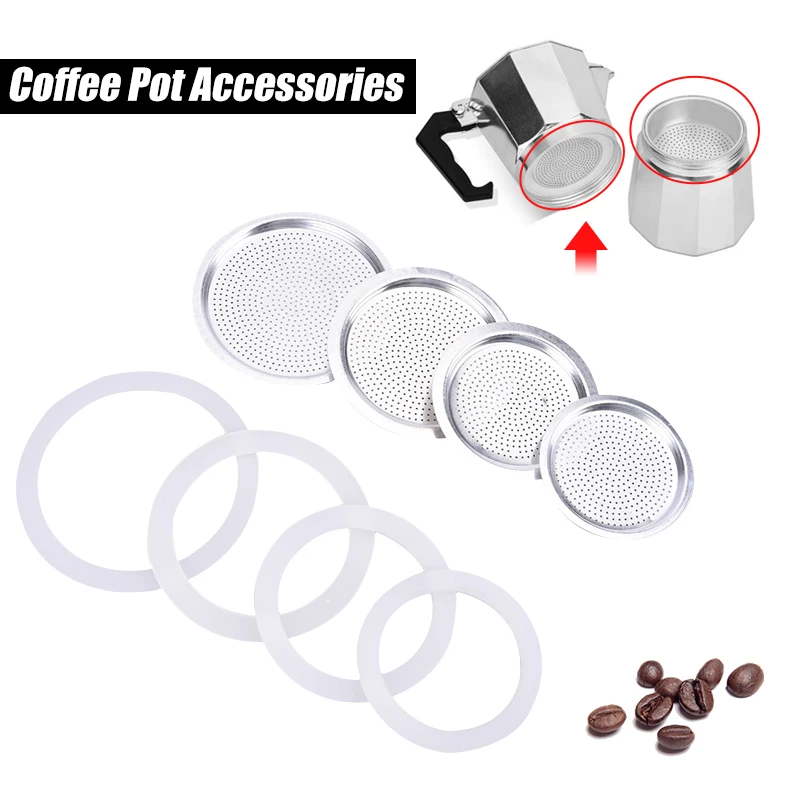 3 silikon Dichtungen Und 1Pc Aluminium Filter Moka Topf Mit 3/6/9/12 Tasse Moka Express Kaffee Flasche Ersatz Kompatibel