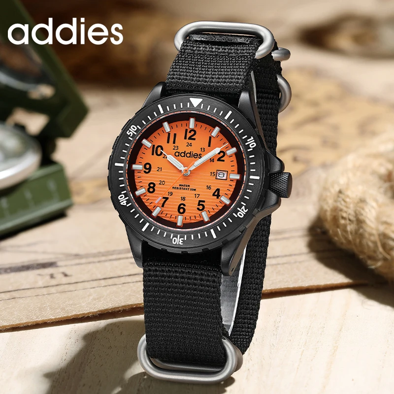 ADDIES Fashion Trend Outdoor Sports Men's Quartz Watch Unidirectional Rotating Bezel Waterproof Luminous Date Display Male Watch