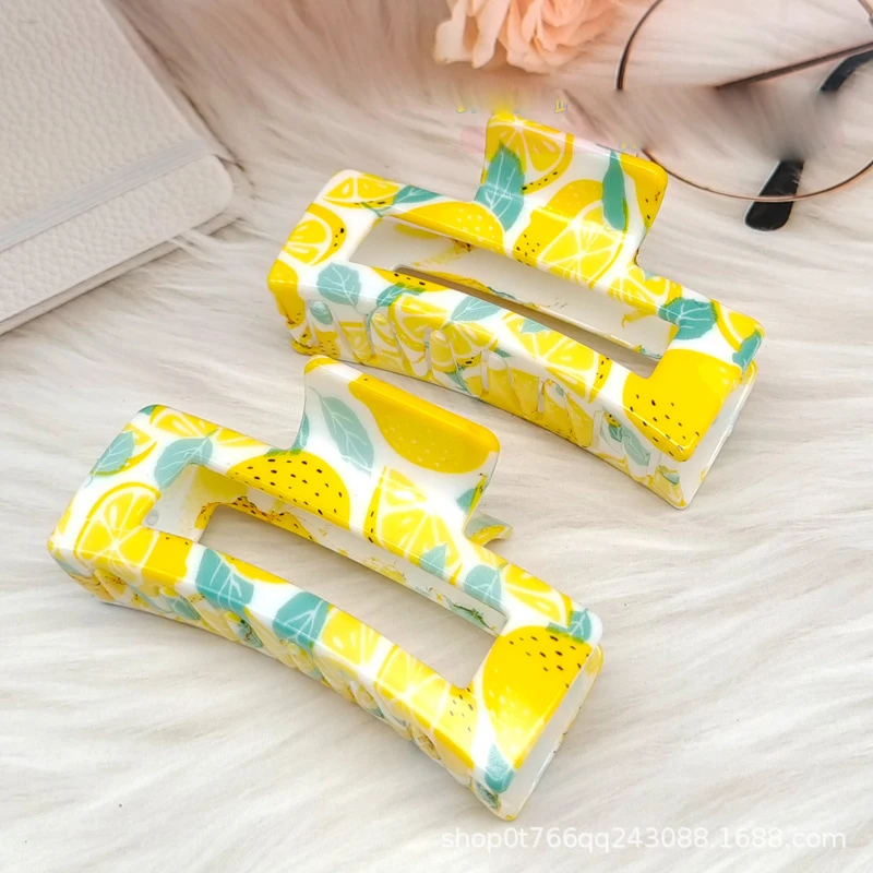 New Lovely Yellow Lemon Big Geometry Hair Clip For Women Korean Fruit Ponytail Barrette Hairpin Hair Claw Summer Accessories