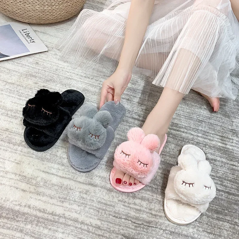 Pantofole in cotone per bambini Princess Warm Kids Winter Cute Rabbit Cartoon Furry Shoes bambina donna pantofole da casa con suola morbida