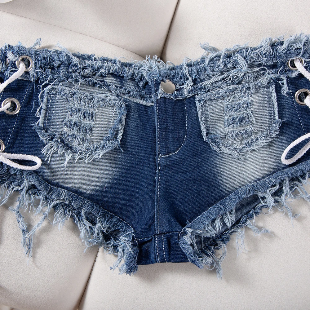 مثير منخفضة الخصر شورت جينز المرأة الأوروبية الأمريكية الملونة نمط الدنيم Crossbody السراويل للنوادي الليلية الصيف الشاطئ الاتجاه