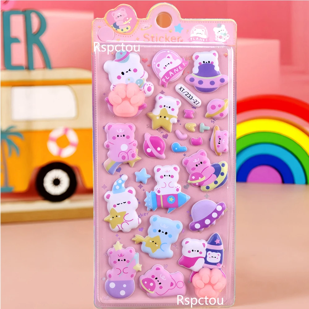 4 stks Kawaii Cartoon Roze Beer Knijpbare Billen Stickers Grappige Creatieve Decompressie Speelgoed Bubble Decal DIY Laptop Telefoon Sticker