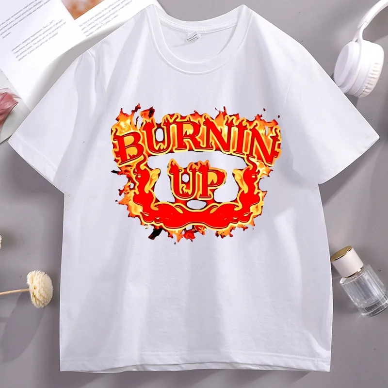 

Burnin Up Graphic T Shirts Cotton Short-sleeve Trendy T Shirt Harajuku Fashion Loose Comfortable Tshirt Streetwear Mens Clothes
