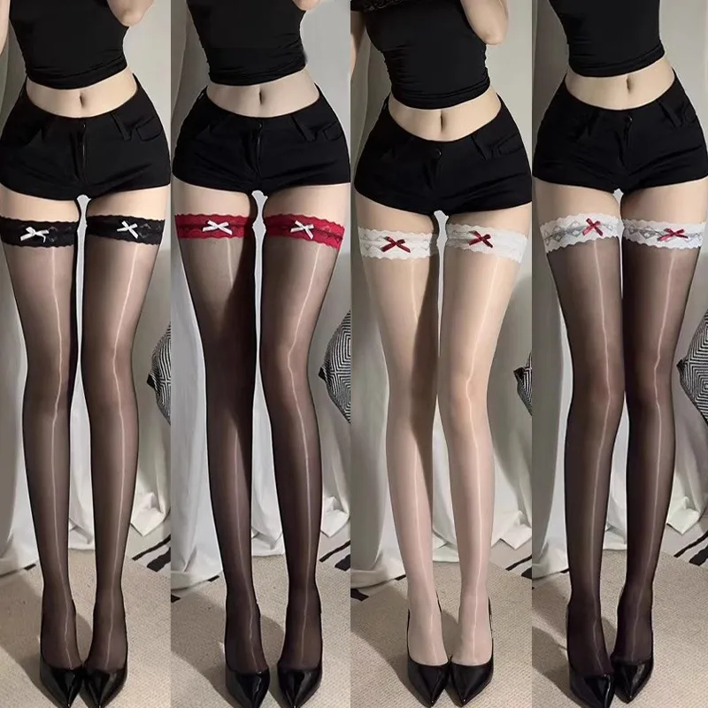 

2pcs Women Lace Bow Sexy Stockings Black White Red Bowknot Long Sock Lolita Knees Thigh High Socks Fashion Ladies Sexy Stocking