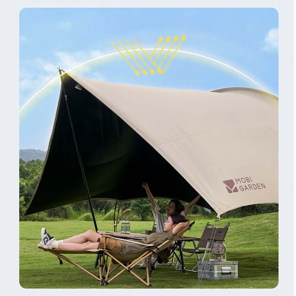 MOBI GARDEN Camping Black Coating Tarp Zeshoekige Vlinder SunShelter Ultraviolet-proof UV50 + Grote Space Outdoor Portable