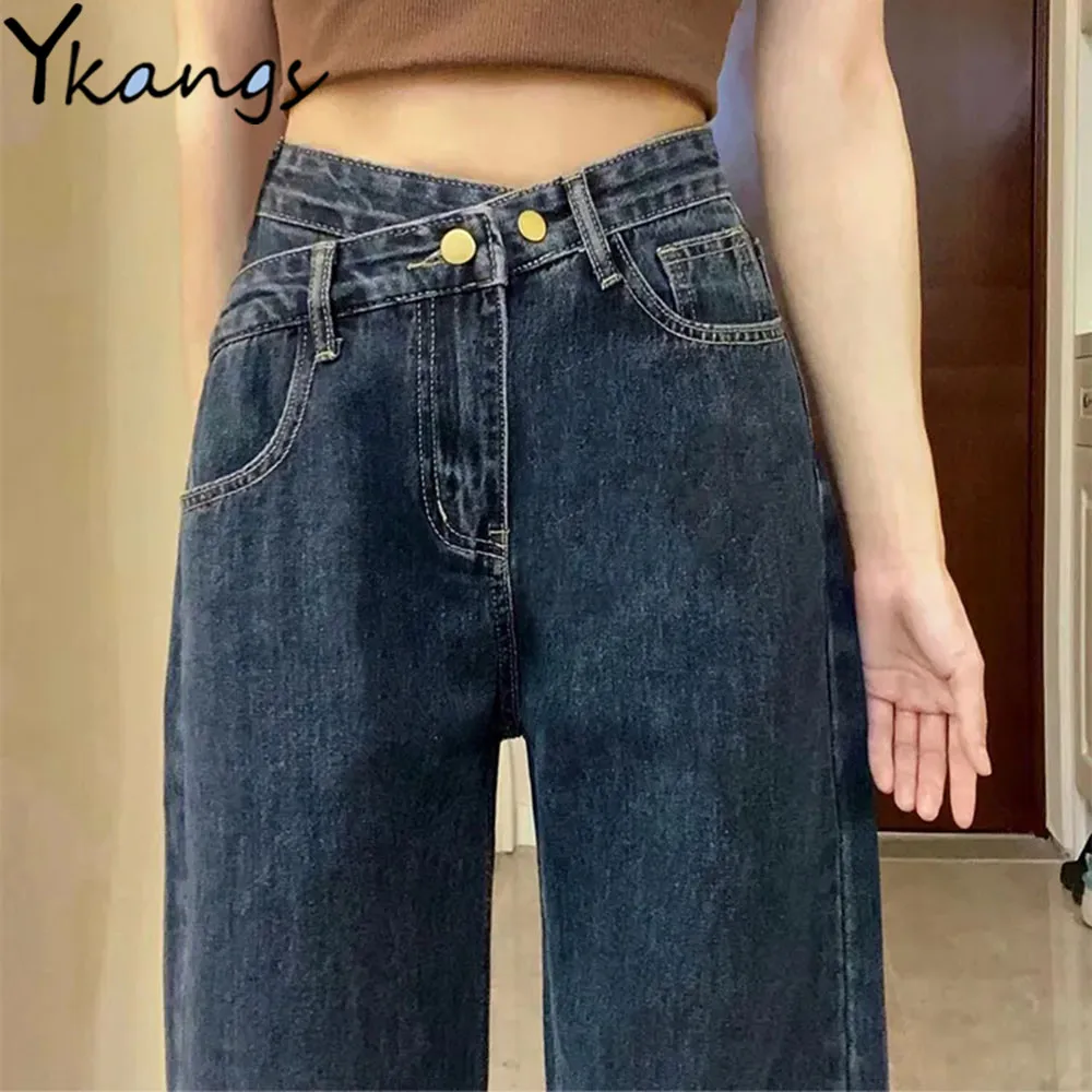 

Casual Irregular Straight Baggy Jeans Women Korean Chic Fashion Y2k Punk Oversize Loose Denim Pants Wide Leg Goth Denim Trousers