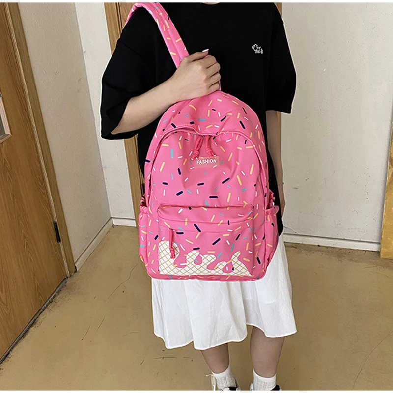 Schülerrucksack, Ice Cream Korean Teenage Girls Sweet Cute Schultasche, leichte, geräumige College-Tasche, Tagesrucksack mit großem Fassungsvermögen – Detail 8
